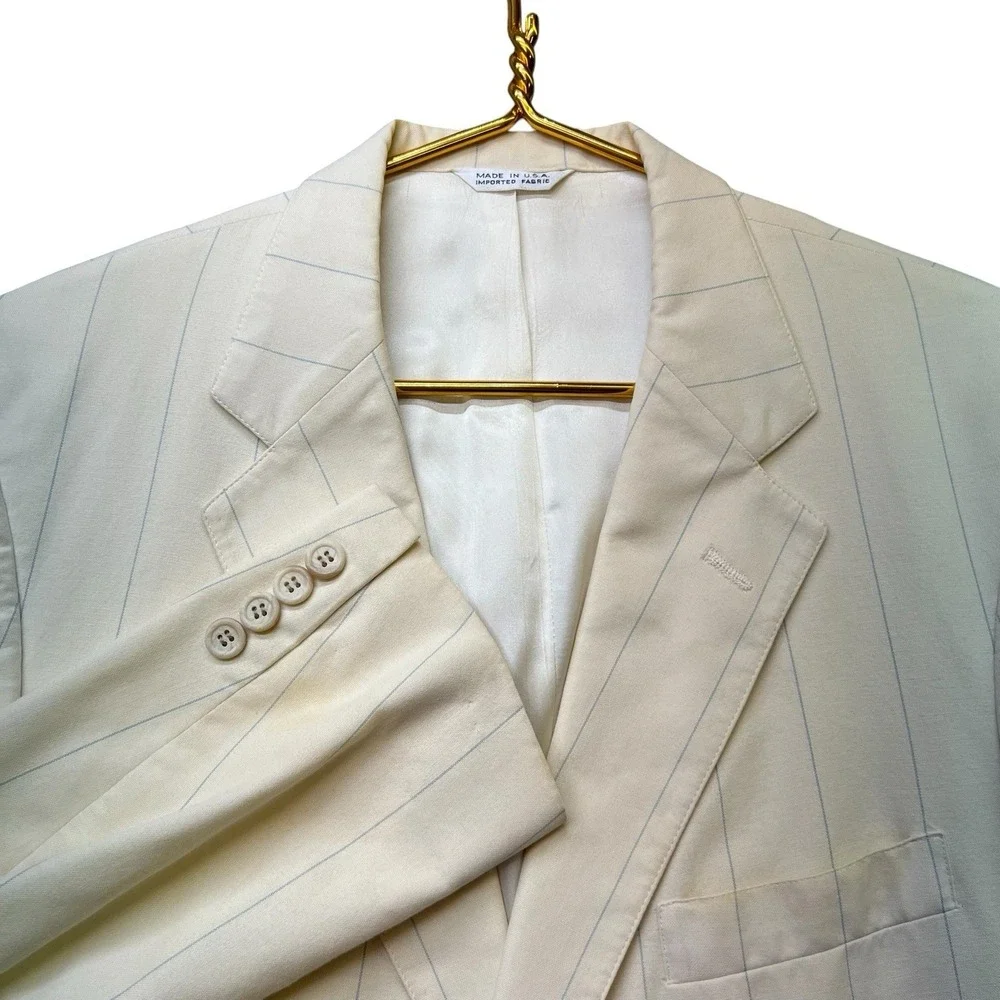 Vintage Polo Ralph Lauren Saks Fifth Avenue Ivory Pinstripe Blazer 42R USA